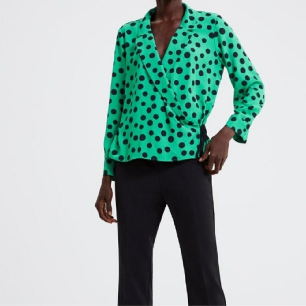 Zara Green Polka Dot Tie Blouse
